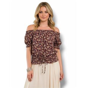 Boho Floral Smocked Off Shoulder Blouse NWT